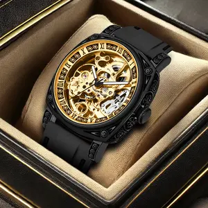 Men's Vintage Silicone Watch for Urban ExplorersAutomatic, Retro Carved Dial, 30M Resistant, Stylish &Durable. Styling Belt