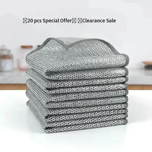 10PCS Multipurpose Non-Scratch Wire Dishcloth Set Double-Layer Steel Wire Dishwashing Rags for Wet & Dry Use Reusable Odor-Free Scrubbing Pads for Dishes Cookware Sinks Stove Tops & Home Cleaning Supplies