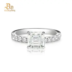Delzzad 2ct Square Asscher Cut Solitaire Ring Synthetic Moissanite Ring Band In 925 Sterling Silver Christmas Gift