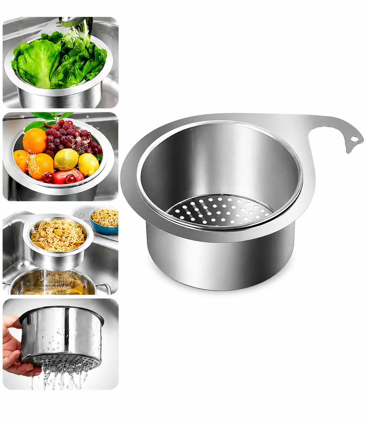 Stainless Steel Swan Sink Strainer Basket - Faucet-Hanging Multi-Functional Kitchen Utensils, Mesh Perforated Scale & Bone Filter, Quick-Drain Sieve for Fruits & Vegetables, Rust-Resist Steel Drainer, Kitchen Tools and Gadgets for Neat Storage