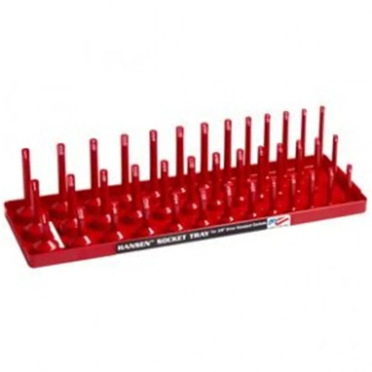 Hansen Global Marked-Post Socket Tray - 0.38 in. SAE, 3-Row Deep Rows, Red, Organizes Sockets for Work Station Electrical Accessories