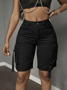 Women's Solid Color Cargo Shorts, Casual Fashion Comfy Skinny Shorts for Daily Wear, Ladies Bottoms for Spring & Fall, Casual Fashionable Shorts