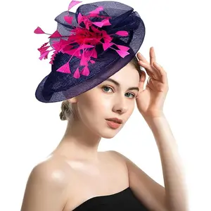 Women Fascinators Derby Church  Party Wedding Flower Feathers Headpiece with Headband Clips