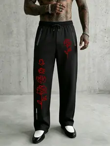 Men's Summer Gothic Style Print Loose Fit Pants, Ice Silk Texture, Comfortable Fashion, Casual Wear, All Seasons, Versatile Design