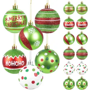 12 PCS 2.4 Inch Christmas Tree Ball Ornaments, Plastic Glittering Christmas Balls Decorations, Red and Green Hanging Pendants for Xmas Tree Decor Set Gift