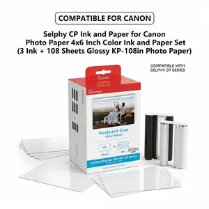 Compatible for Canon Selphy CP1500 CP1300 Ink and Paper for Canon Photo Paper 4x6 Inch Color Ink and Paper Set(3 Ink + 108 Sheets Glossy KP-108in Photo Paper)for Selphy CP1200 CP1000 CP910 CP900 CP810