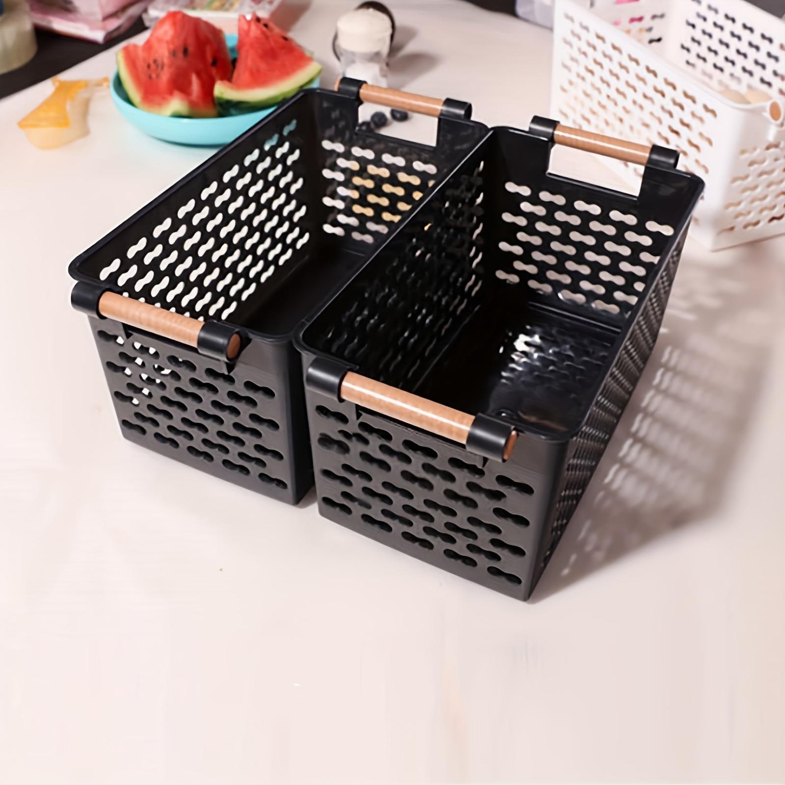6 Pack Stackable Baskets] 6 Pack Durable Stackable Plastic Storage Baskets with Handles| Open-Top Design & Ventilation Holes for Home, Office, Closet, Bathroom Organization