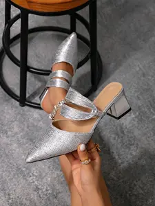 Women's French Elegance High Heel Sandals, Pointed Toe Mary Jane Design, Casual Stylish Comfort Slip-On Outdoor Wear