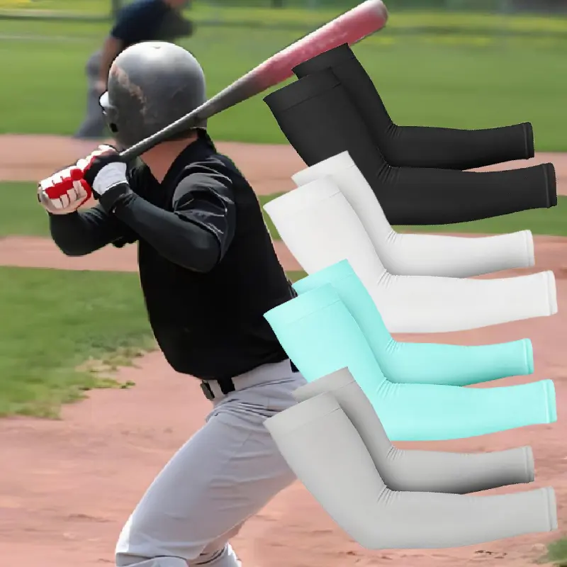 Kids' Athletic Compression Arm Sleeves - 2-Pair Knit Fabric Set, Nylon Protective Gear with Sun Protection for Outdoor Sports (Baseball, Cycling)