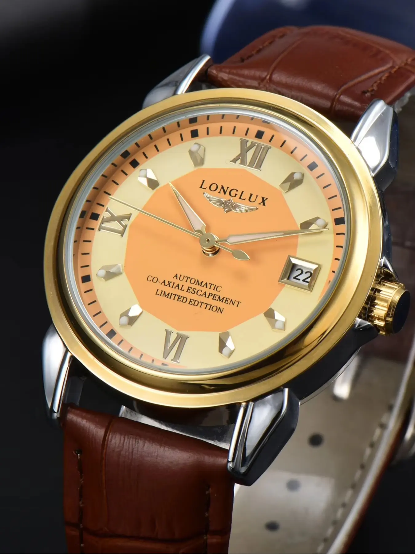 Luxury Men's Automatic Mechanical Watch, Limited Edition, Roman Numerals, Leather Strap, Waterproof, Luminescent Calendar, Business Casual