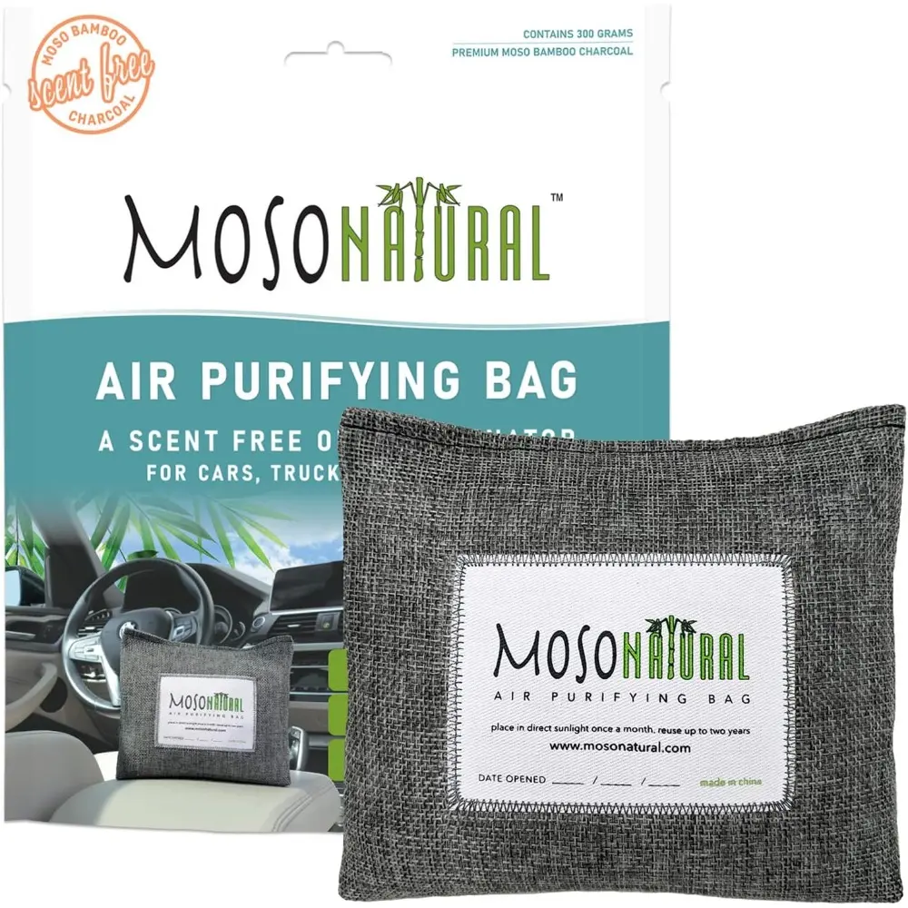 Natural Car Air Freshener and Deodorizer | Long Lasting Bamboo Charcoal Odor Absorber | Non Toxic Odor Eliminator For Cars | Scent Free Air Purifying Bag