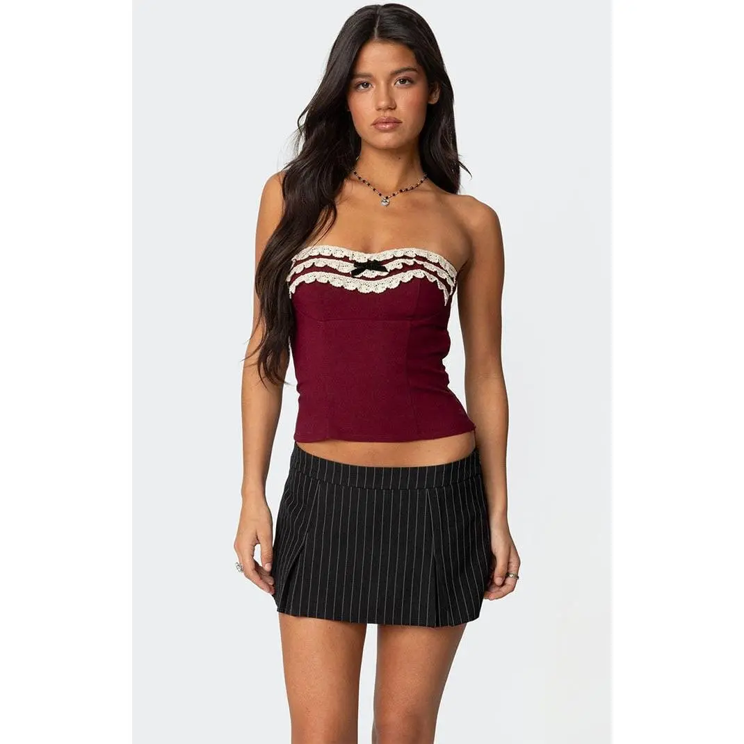 Edikted Women's Eyelet Ruffle Strapless Top