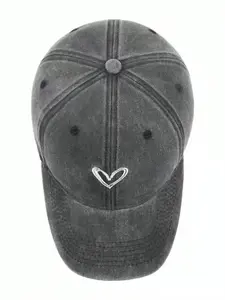 1pc Unisex's Heart Embroidery Distressed Vintage Baseball Cap | Curved Brim Casual Hat for Daily Wear, Couples & Holiday Matching