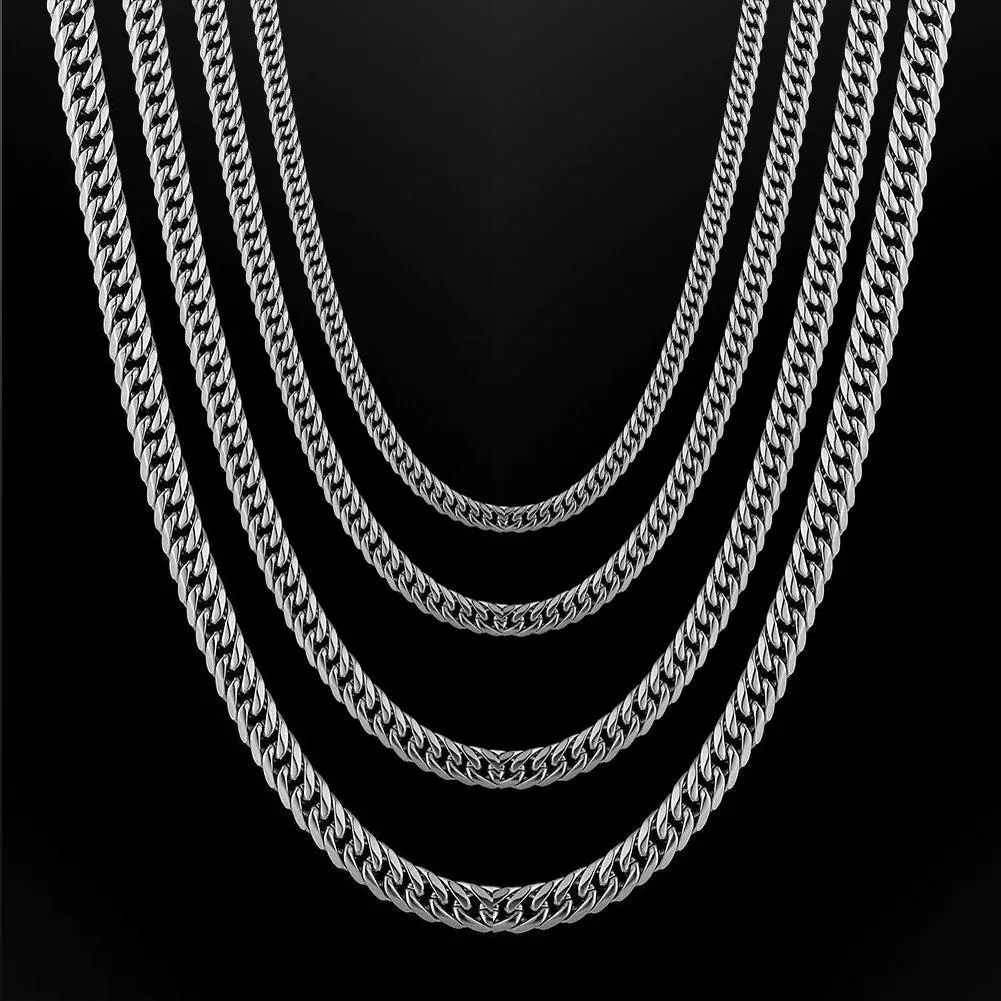 16-36" Stainless Steel Silver Cuban Chain Men Womens Necklace 3/5/7/9/11mm Lobster Clasp