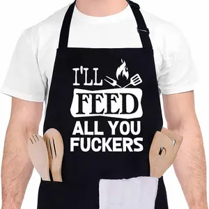 Funny Apron for Men-I'll Feed All You Fuckers Adjustable Kitchen Black BBQ Grilling Cooking Chef Apron with Pockets for BBQ Grilling Cooking Waterproof Grill Daddy Gift for Father Husband Boyfriend