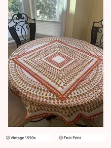 AdonisUSA Shabby Chic Fruit Print Cotton Blend 2-Piece Kitchen Linen Set - 61" Round Shape Tablecloth, 29.5"x29.5" Square Overlay, Easy-Care Spring Home Refresh
