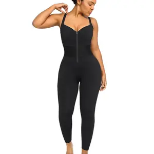 Shapellx AirSlim Vneck Zipper Shaping Jumpsuit Tummy Control Butt-Lifting Elastic Waist band Workout Outfit Womenswear Skinny   Sleeveless Bodysuit