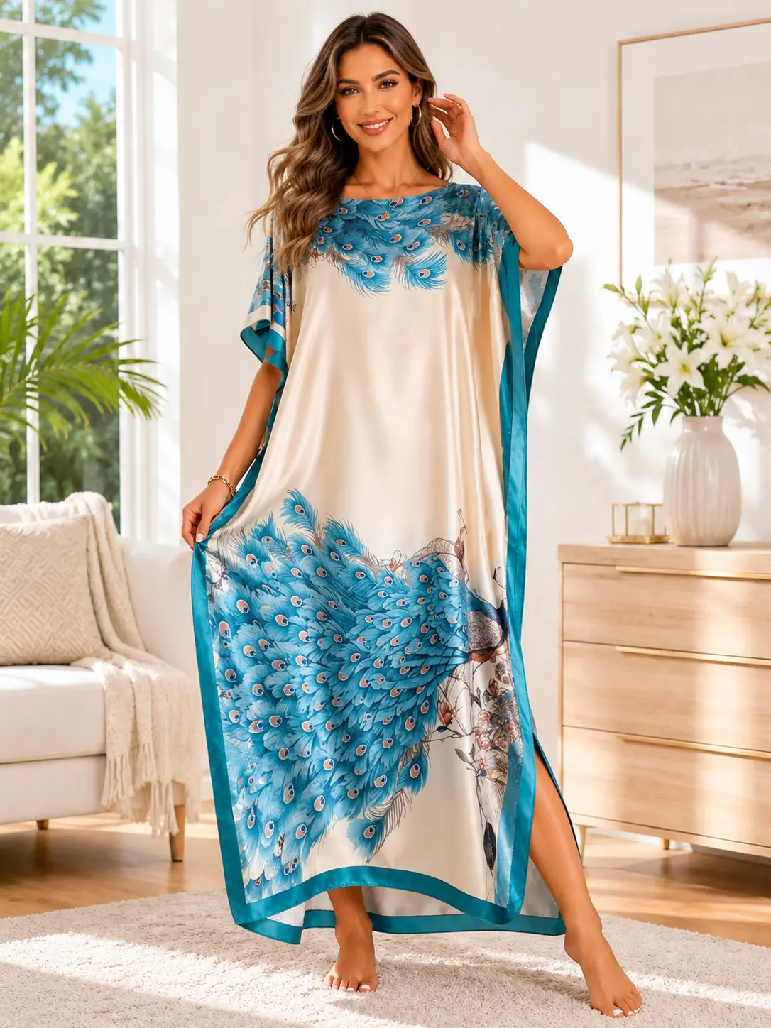 Women Open Front Kimono Cardigan Long Sleeve with Matching Scarf, Casual Beach Cover Up Shawl, Swimwear Coverup for Vacation Outdoor