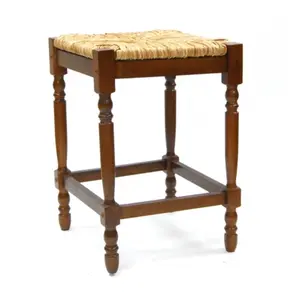 212 MAIN Carolina RTA Covington Handwoven Rush Weave Seat Stool - 24 in High, Armless Legged Chair, French Country Solid Wood Indoor Furniture Chair