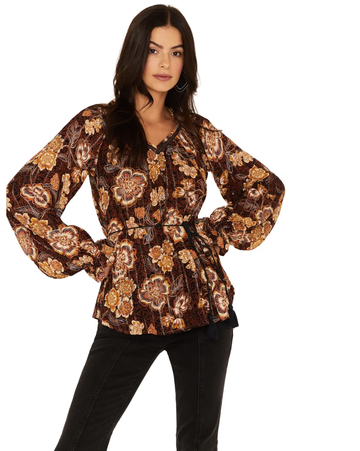 Shyanne Women's Women'S Belted Peasant Top - Swho22w72