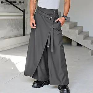 INCERUN Mens Halloween Dark Ninja Samurai Skirt Pants Japanese Irregular Wide Leg Trousers Comfortable with Buckle for Party
