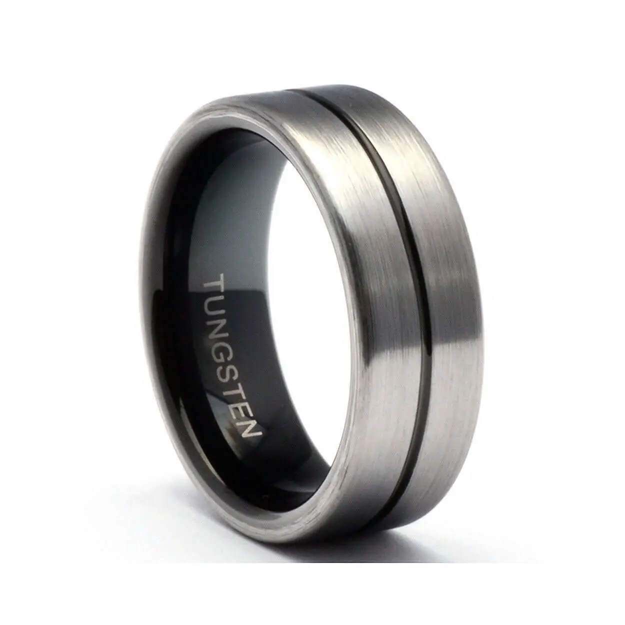 BONLAVIE THE ROCKSTAR 8mm Tungsten Ring - Cobalt-Free, Modern, Scratchproof Textured Band with Metallic Finish and "TUNGSTEN" Inscription, Tungsten Rings, High Polish