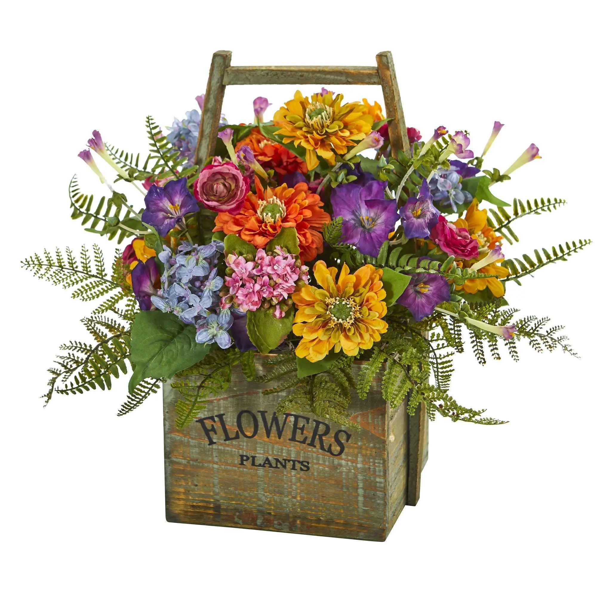 Mixed Floral Artificial Flower Arrangement in Wood Basket - Home Decor Centerpiece, Lightweight Window Decor for Kitchen