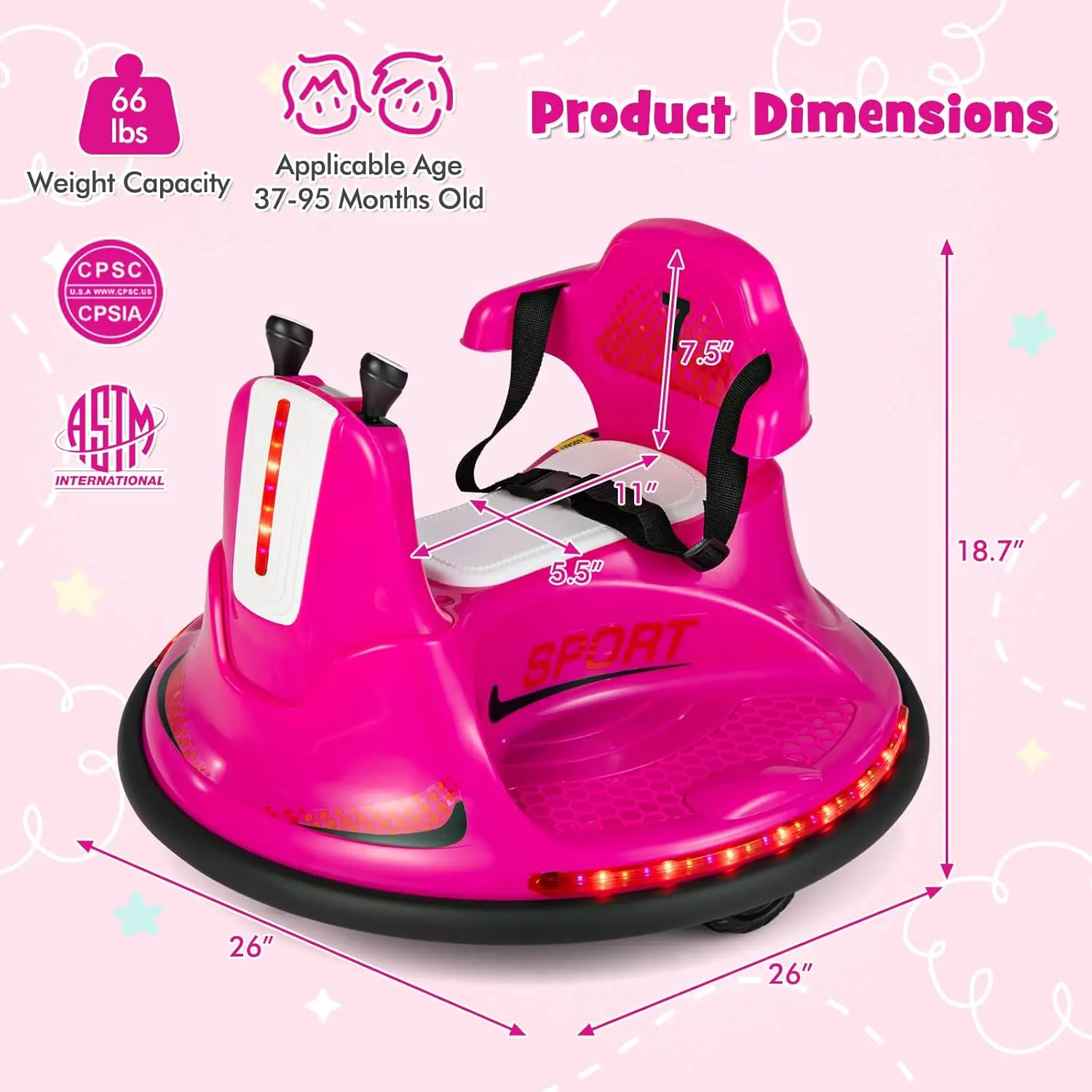 Style 3 12v Pink Carrying capacity up to 70 lbs