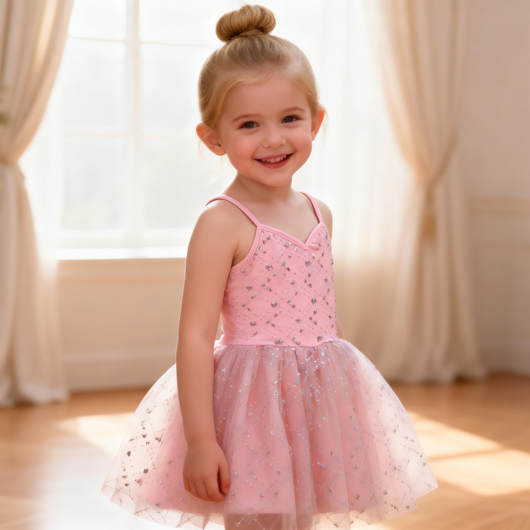 Girl Sequin Ballet Tutu, Pink Sparkle Tulle Sleeveless Princess Dress for Dance Recitals & Birthday Parties