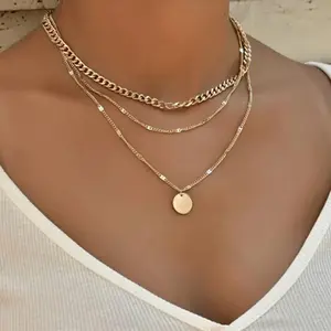 LuckyJewelry B Layered Gold Necklaces for Women Stackable Dainty 14K Gold Silver Plated Trendy Circle Paperclip Chain Pendant Choker Necklace