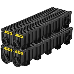 Fathersdaygift HDPE Plastic Trench Drain System, 4-Pack 5.9x7.5-Inch Outdoor Channel Drains with B125 Load Grates (4x39-Inch) & 4 End Caps, Easy Installation for Garden, Driveway, Patiodealsforyoudays