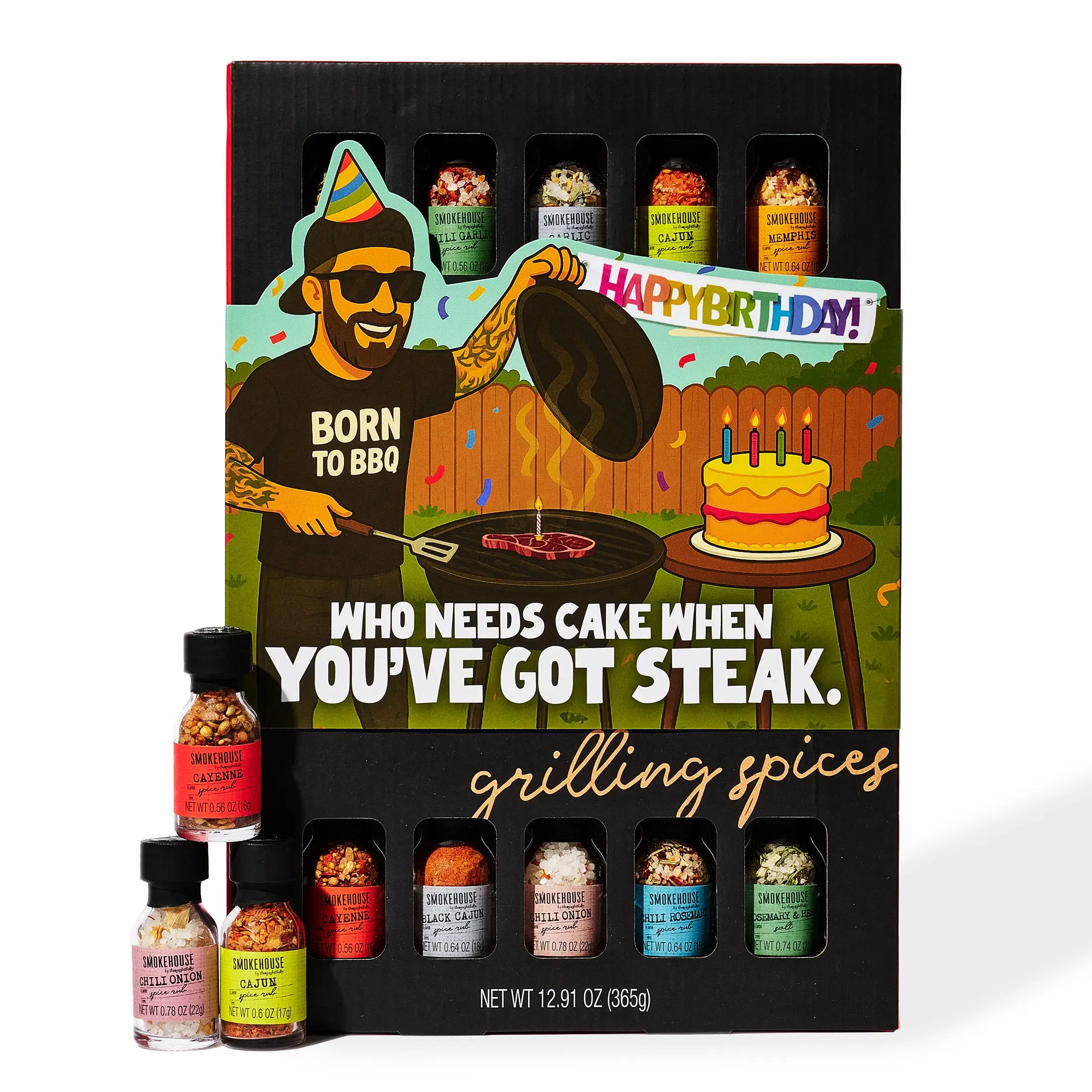 Smokehouse by Thoughtfully, Gourmet Ultimate Grilling Spice Set with Birthday Wrap, Includes 20 BBQ Seasonings & Rubs Like Chili Garlic, Italian, and Cajun, Gift for Him, Dad, or Grill Lovers