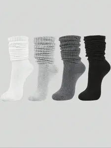 Women's Knit Crew Socks, Dark, Fitted Plain Design, Comfortable Soft Casual Socks, All Seasons