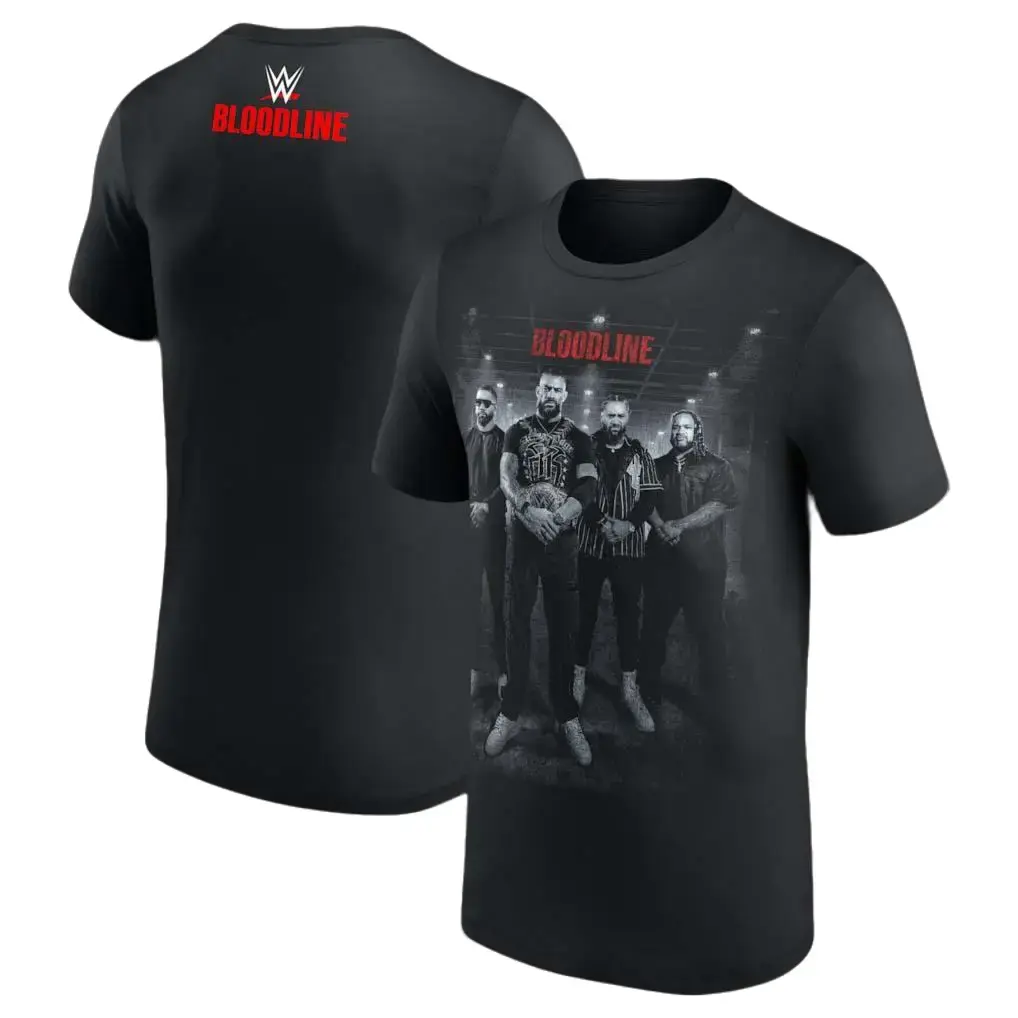 Women's Soft Short-Sleeve The Bloodline Authentic Photo Graphic T-Shirt, Unisex Cotton Basic Top, Casual Professional Wrestler-Inspired Tee for All Seasons, Shortsleeve Black Jeans