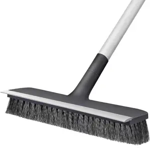 Floor Scrub Brush with Long Handle - Adjustable Handle 2 in 1 Scrape and Heavy-Duty Stiff Bristle Floor  Brush for Cleaning Bathroom, Kitchen Patio Tile Garage and Deck