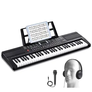【Summervibes】VEVOR 61 Key Digital Keyboard Piano,  , 200 Tones 200 Rhythms, Electric Portable Piano Keyboard Kit with 60 Demo Songs Built-In Dual Speakers Headphones Microphone, Piano Stickers for Beginners Learning