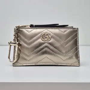 Pre-owned GUCCI leather Small Leather Goods Marmont Gold Key Pouch Wallet