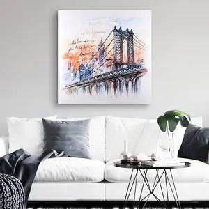 360 Stand Bridge Sketch Artwork, 32x32 in. High Def. City Life and Architecture Print, Home Decor Wall Display Decoration for Home Room Window, Art Illustrations