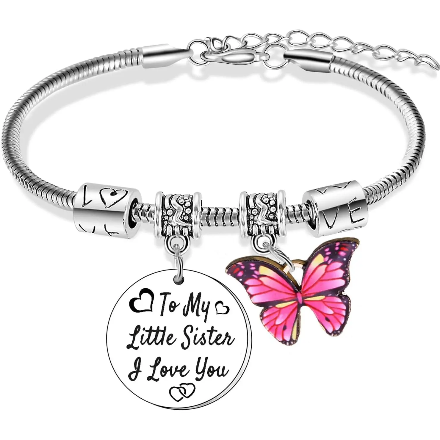 Little Sister Bracelets - Butterfly Charm  for Sisters on Christmas and Graduation Celebrations