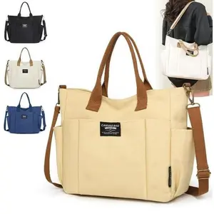 2026 Trendy Preppy Aesthetic Canvas Tote | Zippered Spacious Multi-Pocket | Everyday School Work Bag