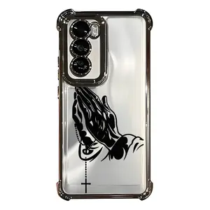 Praying Hands Pattern Aesthetic Electroplated TPU Casing For iphone 16 15 14 13 12 11 X XS PRO PLUS MAX Four Corners Anti-Fall Transparent Soft Silicone Gift Shockproof Protection Anti-Drop Protective Protector Phone Cases Shell Cover
