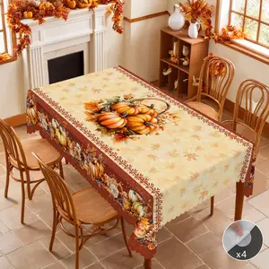 PLUMLIK Fall Tablecloth with Pumpkin Flower Patterns, Vintage Brown Rectangular Round Table Cover, Harvest Autumn Decor Suitable for Thanksgiving Day Holiday Party, Indoor Outdoor Home Decor, Farmhouse Floral Table Decoration, Festive Kitchen Accessories