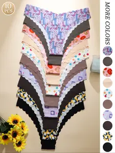 8/10/18 Pieces Women's Sexy Fitted Triangle Panties, Plain & Floral Patterns, Leopard & Heart Prints, All Seasons Yoga Fitness Underwear