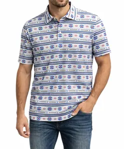 White with blue tribal print polo shirt