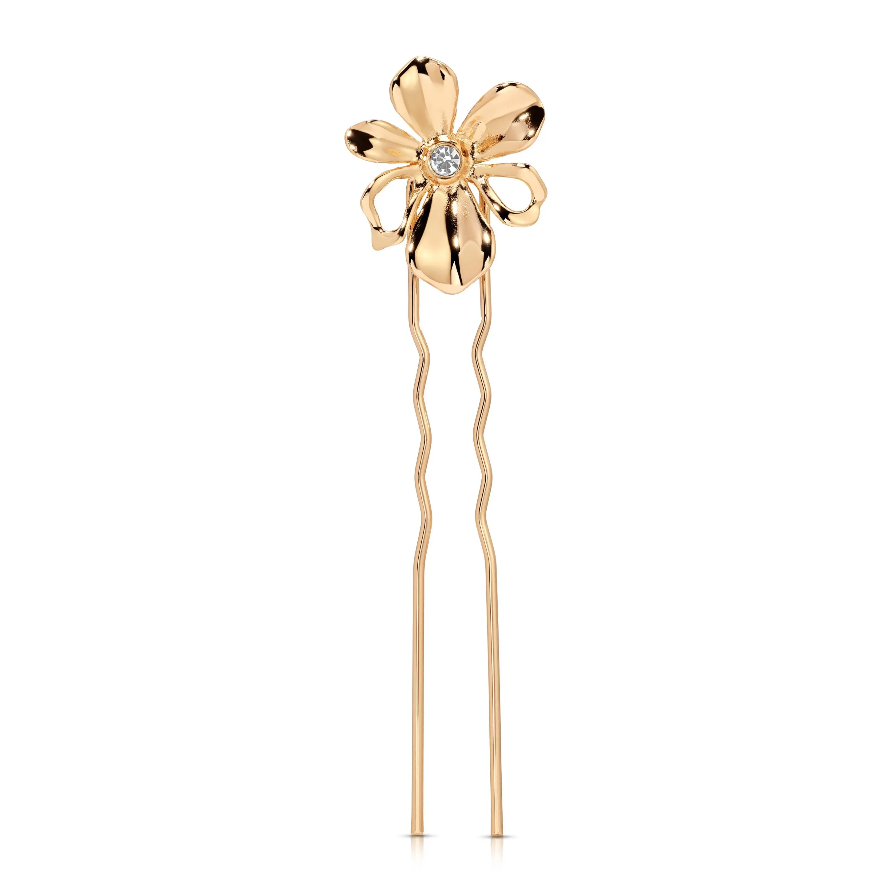Ettika Petals Hair Pin Gold Tone Zinc Glass 0.34 x 1.25 x 5.4 Inches Elegant Hair Accessory for Women Flower Hair Clip