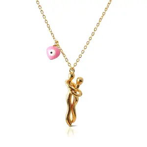 Mystique Jewelries 18K Gold Plated Waterproof Detachable Hug Necklace with Evil Eye Charm for Women