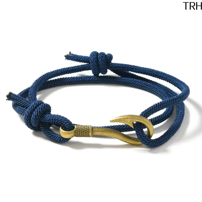 Vintage Antique Fish Hook Rope Bracelet - Double-Layer Adjustable Milan Cord Nautical Anchor Wristband, Minimalist Sailor Beach Stackable Jewelry Sets, Mens Gifts for Boyfriend Father's Day, Accessories for Women, Father's Day Gifts, Action & Adventure, C