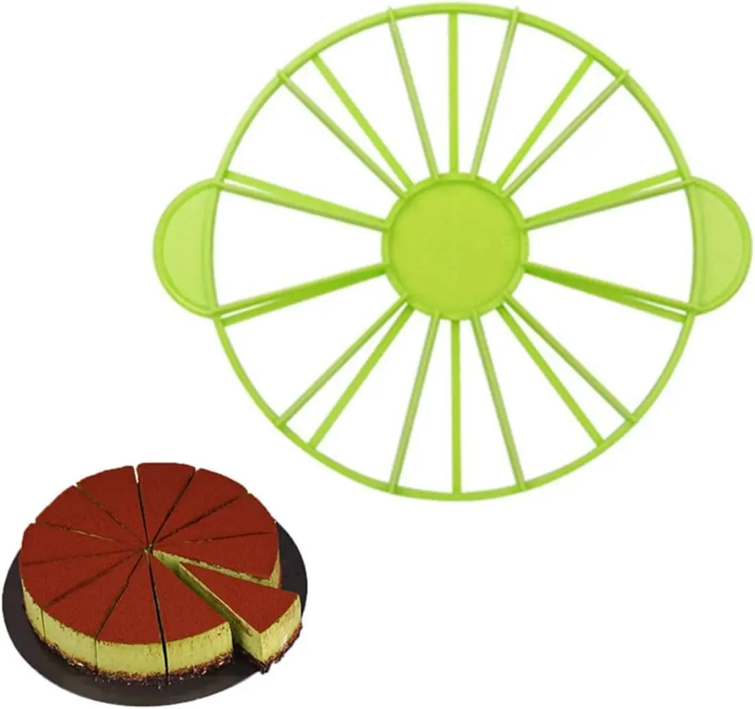 Green Plastic Round Cake & Pie Slicer Marker, Multi-Size 10/12 Portions Cheesecake Divider, DIY Cooking Baking Cake Slicing Home Supply Tool