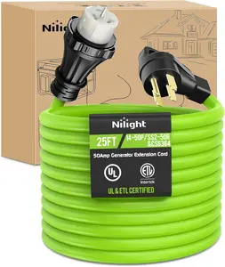 Nilight 25FT 50 Amp Generator Extension Cord 250V Heavy Duty 6/3+8/1 Gauge Pure Copper STW Wire ETL Listed 4 Prong 14-50P SS2-50R&CS6364 Suit for RV Camper Outdoor Use Bright Green