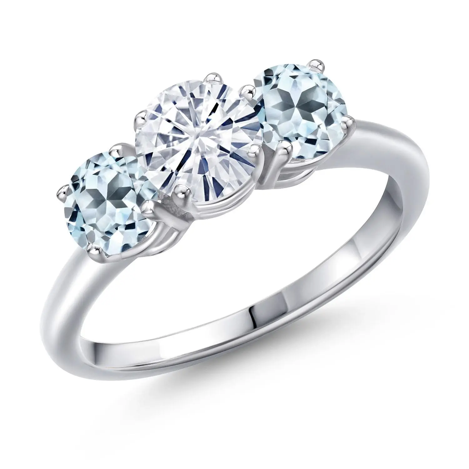 925 Sterling Silver White Moissanite and Sky Blue Topaz Engagement Ring For Women | 2.20 Cttw | Round 6MM | Gemstone Birthstone